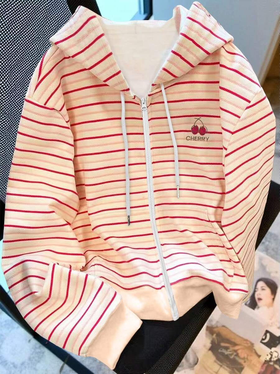 Resyla Coat, Women's Zipper Jacket, Striped Digital Printing Zip-Up Sweatshirt, Streetwear Tops, Y2k Tops, Y2k, Sister, Now, Fashion Tops, Aesthetic Sweatshirt, Gift For Sister, Casual Minimalist Fashion Top, - Multicolor - View 1