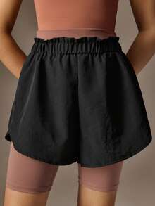 Loose Black Ballet Shorts For Teen Girls, Relaxed Leg, Suitable For Stretching Movements, Waistband Can Be Folded To Match Leotard, Smooth And Comfortable Fabric. Suitable For Teen GirlCampus, Ballet Dance Training, Outdoor Sports Casual Wear - Black - View 5