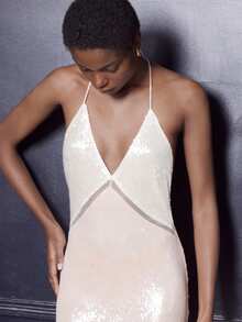 lacRébo 白色和浅粉色亮片长裙，配有吊带和露背设计 - 彩色 - 查看 7