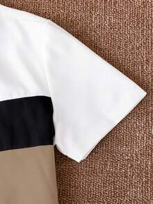 SHEIN 2pcs/Set Tween Boy Collegiate Style Color Block Shirt And Shorts Set - Multicolor - View 5