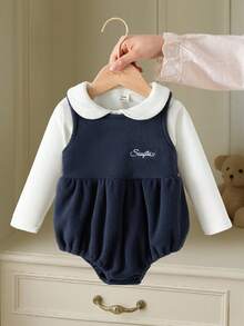 Souflis Souflis 2件套/组 2025秋冬法式白色针织长袖上衣搭配加厚藏蓝色背心连体裤，适合上学、聚会、外出等多种场合穿着，幼儿男童 - 彩色 - 查看 2