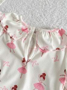 SHEIN 2件套女婴荷叶边领长袖上衣和裤子公主风可爱休闲套装，适合春秋季日常穿着或居家休闲。 - 彩色 - 查看 5