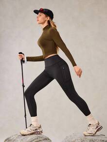 OutZeal Women Thermal Warm Brushed Stretch High Waist Pockets Black Outdoor Legging Hiking Camping Fall Winter - Black - View 10