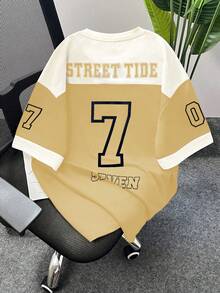Claim Dot Men's Slogan Print Crew Neck Casual Loose T-Shirt Men Summer Casual Color Block T Shirt Beige Graphic Tee Men Men's Summer Round Neck Short Sleeve T-Shirt - Apricot - View 2