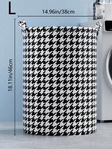 1pc Large Capacity Laundry Basket For Dirty Laundry Storage, Houndstooth Pattern Decorations Decor - Black and White - View 7