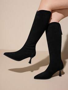 CUCCOO CURVES Women's Black Slim Heel Wide Fit Boots, Casual & Minimalist, Autumn/Winter For Christmas - Black - View 5