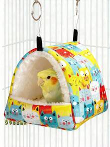 1PC Cartoon Printed Plush Full Coverage Triangle Hammock Sleeping Bag For Parrots Hamsters Small Pet Birds Autumn Winter - Colorful kitten - View 1