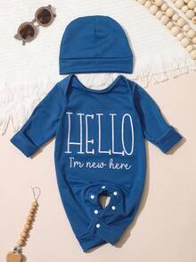 SHEIN 2Pcs Set Newborn Boy Photography Outfits Little Brother Embroidery Baby Coming Home Outfit Baby Shower Gift 1 Month 3 Month Infant Photo Props Newborn Baby Boy Going Home Outfit Baby Outfits Unisex Baby Boy Clothes Long Sleeve Hello World Newborn Outfit Newborn Unisex Clothes Baby Outfits Unisex For Fall - Blue - View 3
