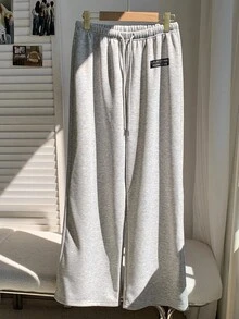 SHEIN EZwear 女士秋冬保暖宽松抽绳运动裤 - 经典刺绣贴片，休闲舒适，适合居家、日常穿着和上学。完美契合甜美女孩和清纯女孩的风格。 - 彩色 - 查看 3