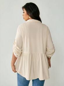 Nubod Kurtka sztruksowa damska na co dzień, zapinana na guziki, w dużych rozmiarach - Morela - Zobacz 2