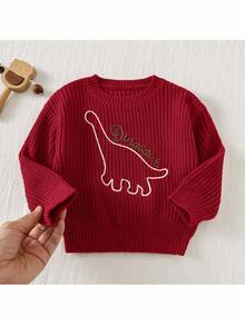 Loomiva 男婴卡通恐龙图案万圣节圆领长袖毛衣，秋冬季款
