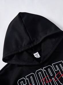 SHEIN ChillGRL 青少年女孩秋季套裝 3件組圓領休閒運動連帽衛衣、黑色相配細肩帶背心，秋冬運動穿搭，舒適日常款 - 黑色 - 查看 3