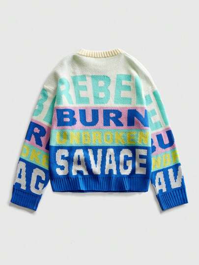 Street Life Men's Letter Jacquard Crew Neck Long Sleeve Casual Sweater, Autumn/Winter