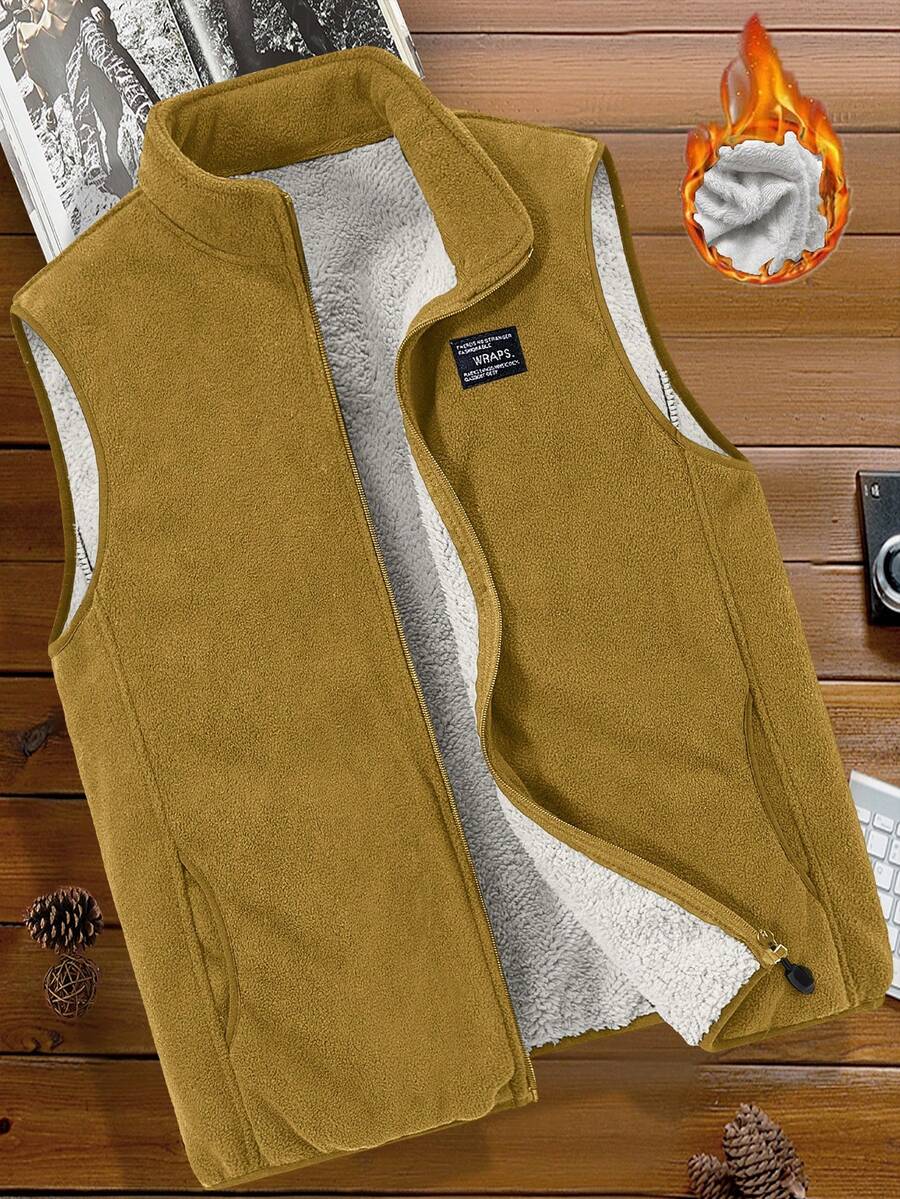 Manfinity Homme Áo khoác gile nam dáng rộng, có thêu chữ, màu đất, áo vest nam thường ngày, áo vest lông cừu nam, áo gile mùa đông nam, phong cách cổ điển, thích hợp cho mặc hàng ngày, đi chơi cuối tuần, hoạt động ngoài trời, du lịch, môi trường làm việc thoải mái hoặc các dịp bán trang trọng, quà tặng cho bạn trai/chồng, quà kỷ niệm/sinh nhật, quà Giáng sinh/Năm mới. - Màu vàng ngỗng - Xem 1