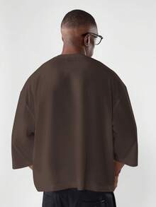 Áo thun cổ tròn tay lửng dáng rộng SUMWON, kiểu dáng thoải mái, thường ngày, màu trơn. - Màu nâu Sô-cô-la - Xem 2