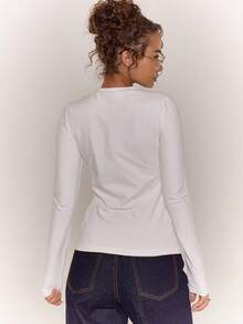 MUSERA Fitted Long Sleeve Graphic Crewneck Tee Autumn  Fall Going Out Everyday Night Out Sexy Streetwear Esky Spring Summer - White - View 4