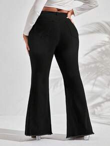 SHEIN SXY Plus Size Casual Plain Slim Flare Leg Jeans - Black - View 2