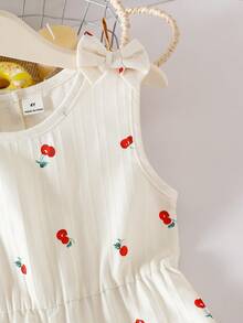 Genkimix Kids 女童可爱樱桃印花吊带背心，带蝴蝶结，后背纽扣收腰阔腿休闲连体裤