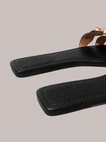 Styleloop Giày sandal đế vuông khóa kim loại màu đen, thường ngày cho ngày lễ, tiệc tùng, hẹn hò, phong cách Bohemian, phương Tây, lễ hội âm nhạc, kỳ nghỉ ở bãi biển - màu đen - Xem 4