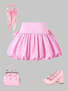 SHEIN ChillGRL Tween Girls Solid Color Fitted Tulip Hem Shorts Skirt For Summer, Minimalist - Pink - View 2