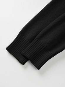 SHEIN Franclia 新款秋季V领收腰针织A字连衣裙，优雅知性 - 黑色 - 查看 6