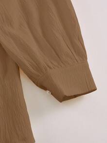 Elegant Woven Long Sleeve Collared Blouse + Casual Woven Sleeveless Midi Dress, For Teenage Girls - Khaki - View 6