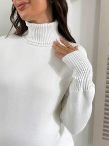 SHEIN 女士修身抓绒高领长袖孕妇毛衣，秋冬季 - 白色 - 查看 8