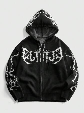 Men's Hooded Skeleton Wing Dark Street Knit Cardigan