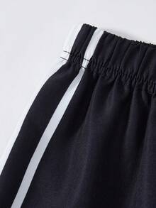 SHEIN ChillGRL Quần dài in họa tiết sọc và số dáng rộng thoải mái cho bé gái tuổi teen, đa năng cho mặc hàng ngày, đi làm, giải trí, đi nghỉ, đi chơi - Đen và trắng - Xem 5