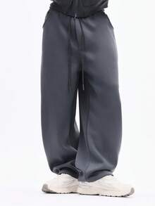 SUMWON Relaxed Fit Drawstring Waist Sweatpants With Side Pockets And Elastic Cuffs For Casual Loungewear And Weekend Comfort Plain - Grey - View 3