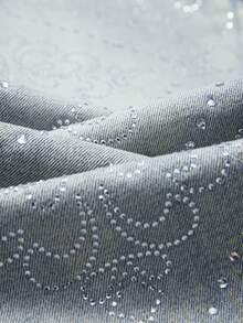 ROMWE MEN Street Life Men's Pleated Floral Rhinestone Embellished Flared Jeans - Blue - View 6