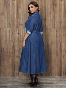EMERY ROSE Váy denim thắt lưng thanh lịch cho nữ cỡ lớn - Rửa trung bình - Xem 2
