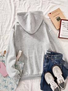 Sparklyn Áo nỉ nữ tuổi teen, phong cách thường ngày, dễ thương, màu hồng thêu hoa, chất liệu nỉ. - Xám - Xem 2