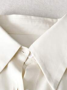 Franclia Petite 两件套：时尚休闲翻领衬衫和阔腿直筒裤，修身设计 - 棕色 - 查看 4