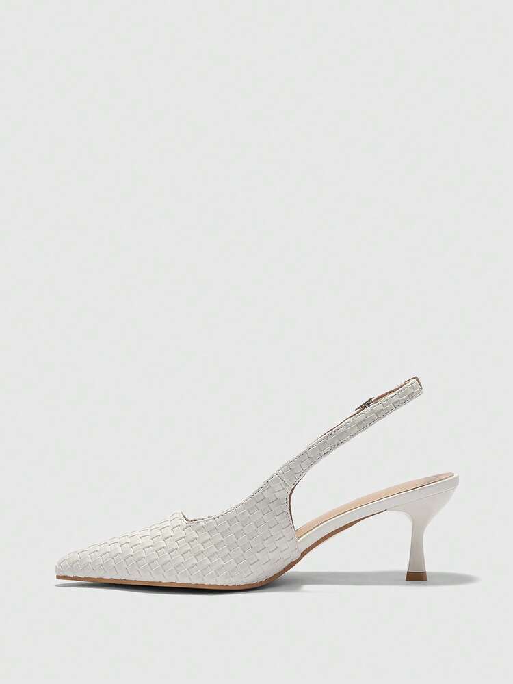 CUCCOO BIZCHIC Versatile Pointed Toe Beige PU Woven Texture Closed Toe High Heel Pumps For Women For Christmas