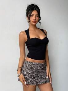 Aloruh Women's Solid Black Heart Cutout Sleeveless Bodycon Camisole, Valentine's Day - Black - View 7