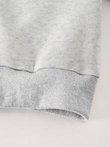 SHEIN Explorewe 3 件套女童休闲运动服，白色字母印花，蓝色卡通图案，蓝色罗纹，2 个口袋，适合上学、郊游、散步、旅行 - 灰色 - 查看 7