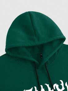 Manfinity EMRG Men's Letter Print Long Sleeve Pocket Drawstring Hoodie Sweatshirt Graphic Hoodies Street Wear Dark Green Hoodie Graphic Hoodie Grunge Hoodie