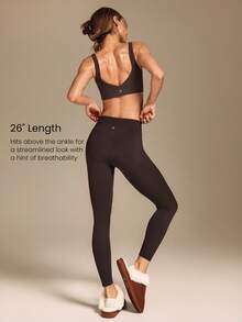 GLOWMODE 26" FeatherFit™-Warm Winter Warmth Soft Stretchy Warm 3D Tummy Control Leggings Autumn Winter Outdoors Yoga Studio Daily Casual Wear - Chocolate Brown - View 3