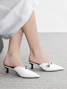 CUCCOO BIZCHIC 女士尖头水钻蝴蝶结细高跟鞋，优雅甜美性感时尚哥特式黑色绒面革套脚高跟鞋，适合正式场合、下午茶、约会、派对、宴会、万圣节、圣诞节、感恩节、情人节等。 - 白色 - 查看 9