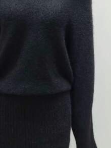 INAWLY Vestido de punto con cuello asimétrico, otoño/invierno - Negro - Ver 4