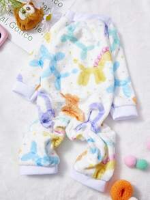 PETSIN 1pc Colorful Balloon Bear Print Pet Jumpsuit White Autumn And Winter Flannel Warm And Comfortable Pet Warm Clothes - Multicolor - View 1