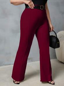 EURMUSE Plus High Waist Flare Leg Suit Pants - Burgundy - View 3