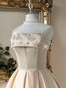 Lovelzi Váy dạ hội trang trọng bằng vải satin sâm panh sang trọng, thủ công đính đá Rhinestone - Rượu sâm banh - Xem 6