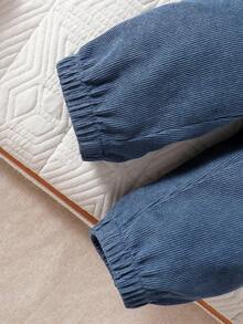 SHEIN Playful Pals 2pcs Baby Boy Solid Color Button Front Hoodie & Straight Pants Outfit