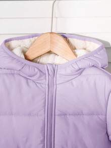 Emery Rose Kids Emery Rose Kids Young Girl Plain Casual Hooded Zip-Up Padded Coat - Mauve Purple - View 3