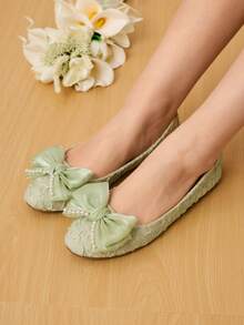 CUCCOO HITCHD Giày bệt nữ thanh lịch tối giản, thoải mái khi đi làm và đi chơi Bow Decor - màu xanh lá - Xem 2