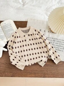 Blossori Young Boys Loose Fit Floral Knit Polo Neck Sweaters, Autumn/Winter - Apricot - View 5