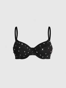 ROMWE Grunge Punk Women's Gothic Punk Milk Silk Studded Underwire Sexy Bra - Black - View 1