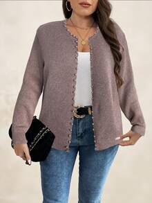 SHEIN Clasi Große Größen Lässig Perlen Verzierung Strickjacke, Herbst/Winter